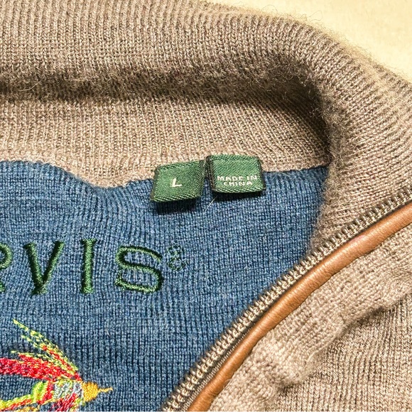 ORVIS Merino Wool Quarter Zip Sweater - Men’s Large - Tan - Picture 3 of 4